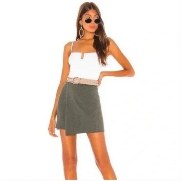 [Free People] Mod Wrap Cotton Knit Mini Skirt in Thyme size L - Picture 2 of 5